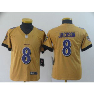 Nike Ravens 8 Lamar Jackson Gold Inverted Legend Youth Jersey