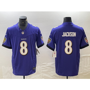 Nike Ravens 8 Lamar Jackson Purple 2023 F.U.S.E Vapor Limited Men Jersey