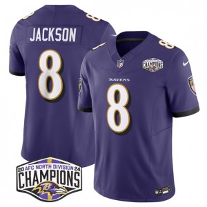 Nike Ravens 8 Lamar Jackson Purple 2024 AFC North Division Champions F.U.S.E. Vapor Limited Men Jersey