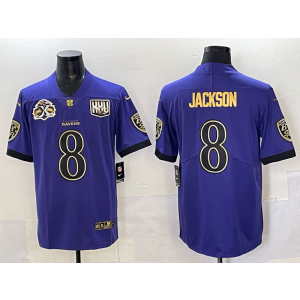 Nike Ravens 8 Lamar Jackson Purple Gold Vapor Limited Men Jersey with Patch
