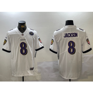 Nike Ravens 8 Lamar Jackson White Team Logo Vapor Limited Men Jersey