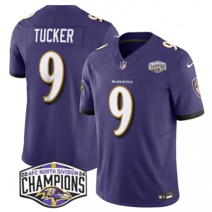 Nike Ravens 9 Justin Tucker Purple 2024 AFC North Division Champions F.U.S.E. Vapor Limited Men Jersey