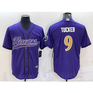 Nike Ravens 9 Justin Tucker Purple Gold Vapor Baseball Limited Men Jersey