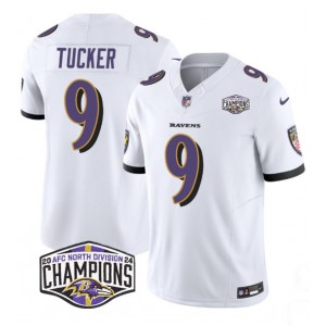 Nike Ravens 9 Justin Tucker White 2024 AFC North Division Champions F.U.S.E. Vapor Limited Men Jersey