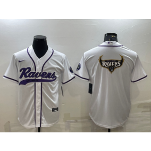 Nike Ravens Blank White With Patch Vapor Baseball Logo Limited Men Jersey