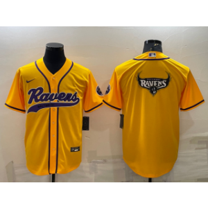 Nike Ravens Blank Yellow With Patch Vapor Baseball Logo Limited Men Jersey