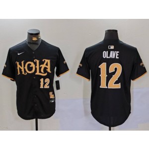 Nike Saints 12 Chris Olave Black Vapor Nola Baseball Limited Men Jersey
