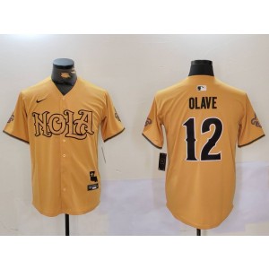 Nike Saints 12 Chris Olave Gold Vapor Nola Baseball Limited Men Jersey