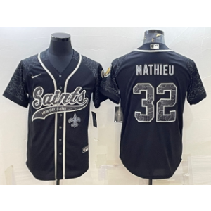 Nike Saints 32 Tyrann Mathieu Black Reflective Vapor Baseball Limited Men Jersey
