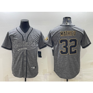 Nike Saints 32 Tyrann Mathieu Grey With Patch Vapor Baseball Limited Men Jersey