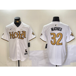 Nike Saints 32 Tyrann Mathieu White Gold Vapor Nola Baseball Limited Men Jersey