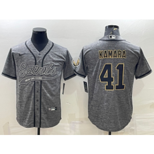 Nike Saints 41 Alvin Kamara Grey With Patch Vapor Baseball Limited Men Jersey