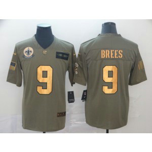 Nike Saints 9 Drew Brees 2019 Olive Gold Salute To Service Limited Men Jersey