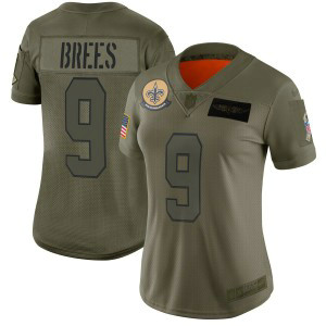Nike Saints 9 Drew Brees 2019 Olive Salute To Service Limited Women Jersey(Run Small)