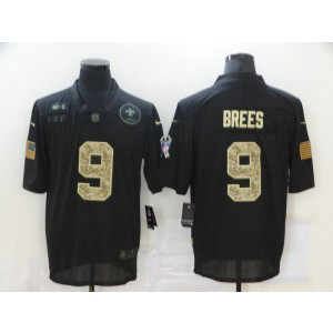 Nike Saints 9 Drew Brees 2020 Black Camo Salute To Service Limited Men Jersey