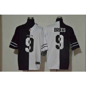 Nike Saints 9 Drew Brees Black And White Split Vapor Limited Men Jersey