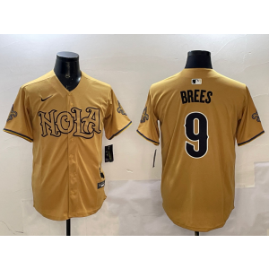 Nike Saints 9 Drew Brees Gold Baseball Vapor Limited Men Jersey