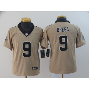 Nike Saints 9 Drew Brees Gold Inverted Legend Youth Jersey