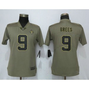 Nike Saints 9 Drew Brees Olive 2017 Salute To Service Limited Women Jersey
