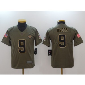 Nike Saints 9 Drew Brees Olive 2017 Salute To Service Limited Youth Jersey