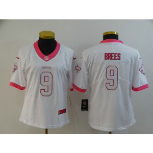 Nike Saints 9 Drew Brees White Pink Limited Women Jersey
