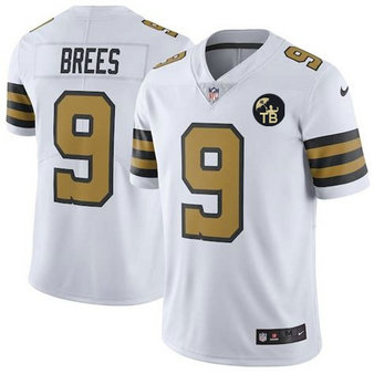 Nike Saints 9 Drew Brees White W Tom Benson Patch Color Rush Limited Jersey