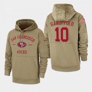 Nike San Francisco 49ers 10 Jimmy Garoppolo Tan 2019 Salute To Service Sideline Therma Pullover Hoodie