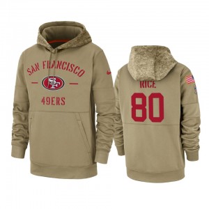Nike San Francisco 49ers 80 Jerry Rice Tan 2019 Salute To Service Sideline Therma Pullover Hoodie