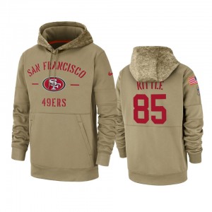 Nike San Francisco 49ers 85 George Kittle Tan 2019 Salute to Service Sideline Therma Pullover Hoodie