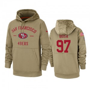 Nike San Francisco 49ers 97 Nick Bosa Tan 2019 Salute to Service Sideline Therma Pullover Hoodie