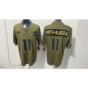 Nike Seahawks 11 Jaxon Smith-Njigba Olive 2025 Salute to Service F.U.S.E. Vapor Limited Men Jersey