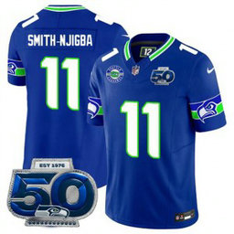 Nike Seahawks 11 Jaxon Smith-Njigba Royal F.U.S.E. Vapor Limited Men Jersey with 50th Patch