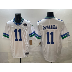 Nike Seahawks 11 Jaxon Smith-Njigba White F.U.S.E. Vapor Limited Men Jersey with 50th Patch