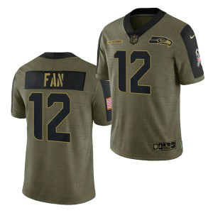 Nike Seahawks 12 Fan 2021 Olive Salute To Service Limited Men Jersey