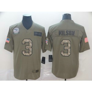 Nike Seahawks 3 Russell Wilson 2019 Olive Camo Salute To Service Limited Men Jersey