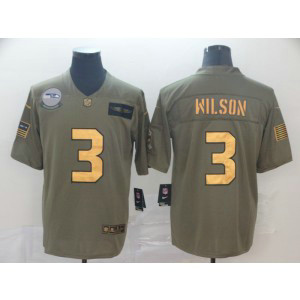 Nike Seahawks 3 Russell Wilson 2019 Olive Gold Salute To Service Limited Men Jersey