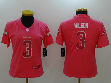 Nike Seahawks 3 Russell Wilson Pink Fashion Women Limited Jersey