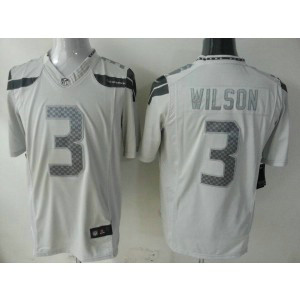 Nike Seattle Seahawks No.3 Russell Wilson White Platinum Men's Football Jersey