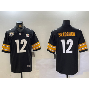 Nike Steelers 12 Terry Bradshaw Black Team Logo Vapor Limited Men Jersey