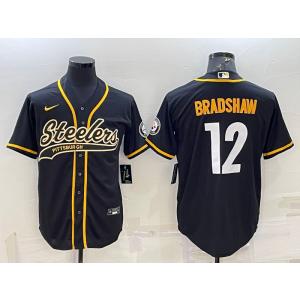 Nike Steelers 12 Terry Bradshaw Black Vapor Baseball Limited Men Jersey