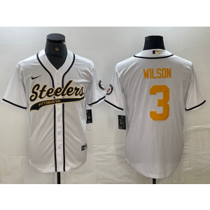Nike Steelers 3 Russell Wilson White Gold Vapor Baseball Limited Men Jersey