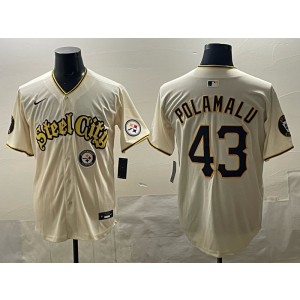 Nike Steelers 43 Troy Polamalu Cream Baseball Vapor Limited Men Jersey
