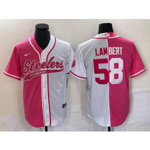 Nike Steelers 58 Jack Lambert Pink White Split Baseball Vapor Limited Men Jersey