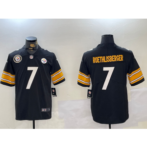 Nike Steelers 7 Ben Roethlisberger Black Team Logo Vapor Limited Men Jersey