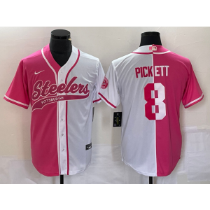 Nike Steelers 8 Kenny Pickett Pink White Split Baseball Vapor Limited Men Jersey