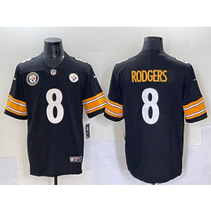 Nike Steelers 8 Rodgers Black Team Logo Vapor Limited Men Jersey