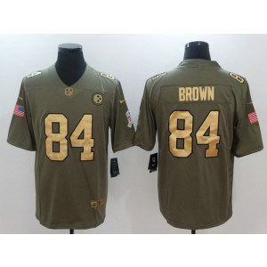 Nike Steelers 84 Antonio Brown Olive Gold Salute To Service Limited Men Jersey