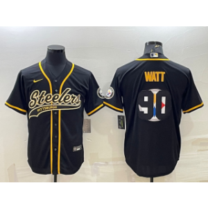 Nike Steelers 90 T. J. Watt Black Team Big Logo With Patch Vapor Baseball Limited Men Jersey