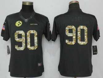Nike Steelers 90 T.J. Watt Anthracite Women Salute To Service Limited Jersey