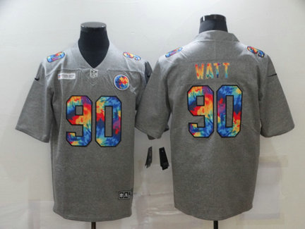 Nike-Steelers-90-T.J.-Watt-Gray-Vapor-Untouchable-Rainbow-Limited-Jersey